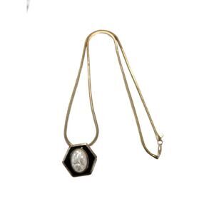 Vintage Gold Tone SERPENTINE Chain with Black Enamel Faux Pearl Pendant
